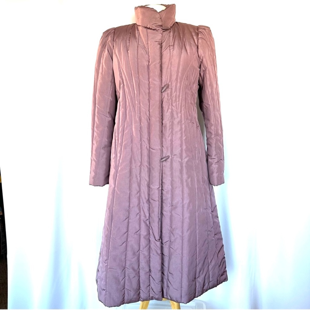 VTG 80s LUXE J GALLERY LONG MAUVE
PUFF SHOULDERS OUILTED PUFFER
COAT. Sz L 11/12